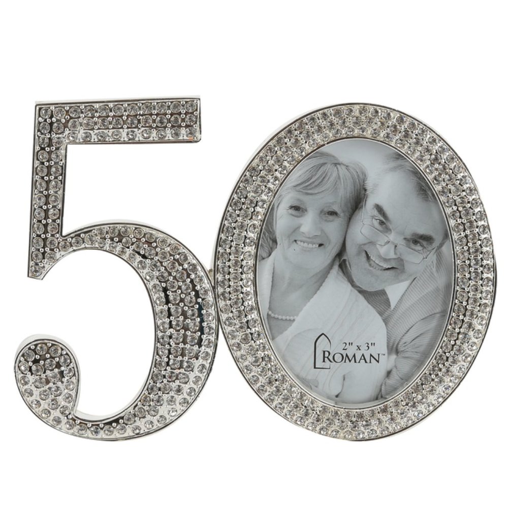 Roman Silver Rhinestone 50th Anniversary Photo Frame